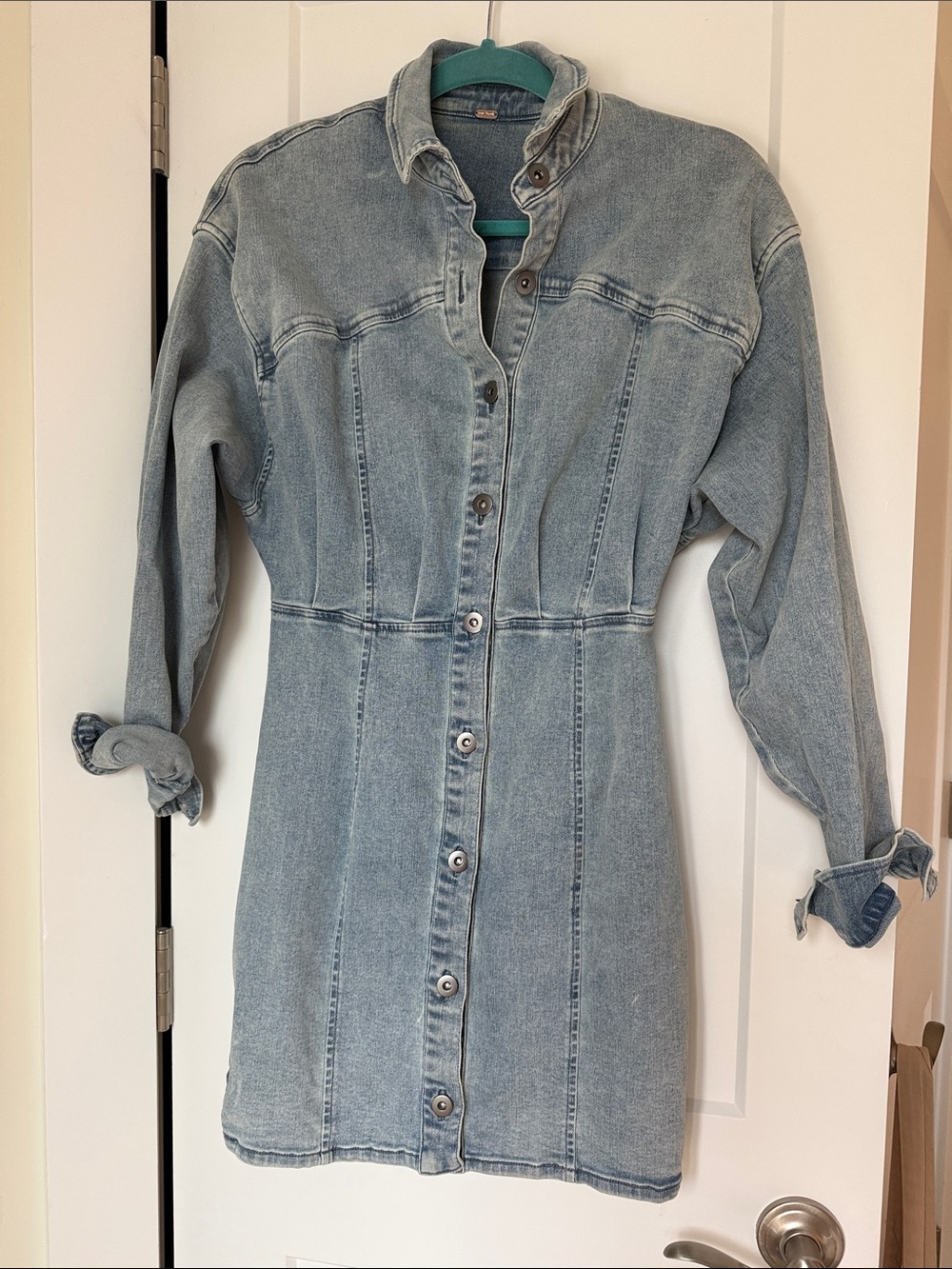Free People Batwing Denim Stretch Button Up Dress